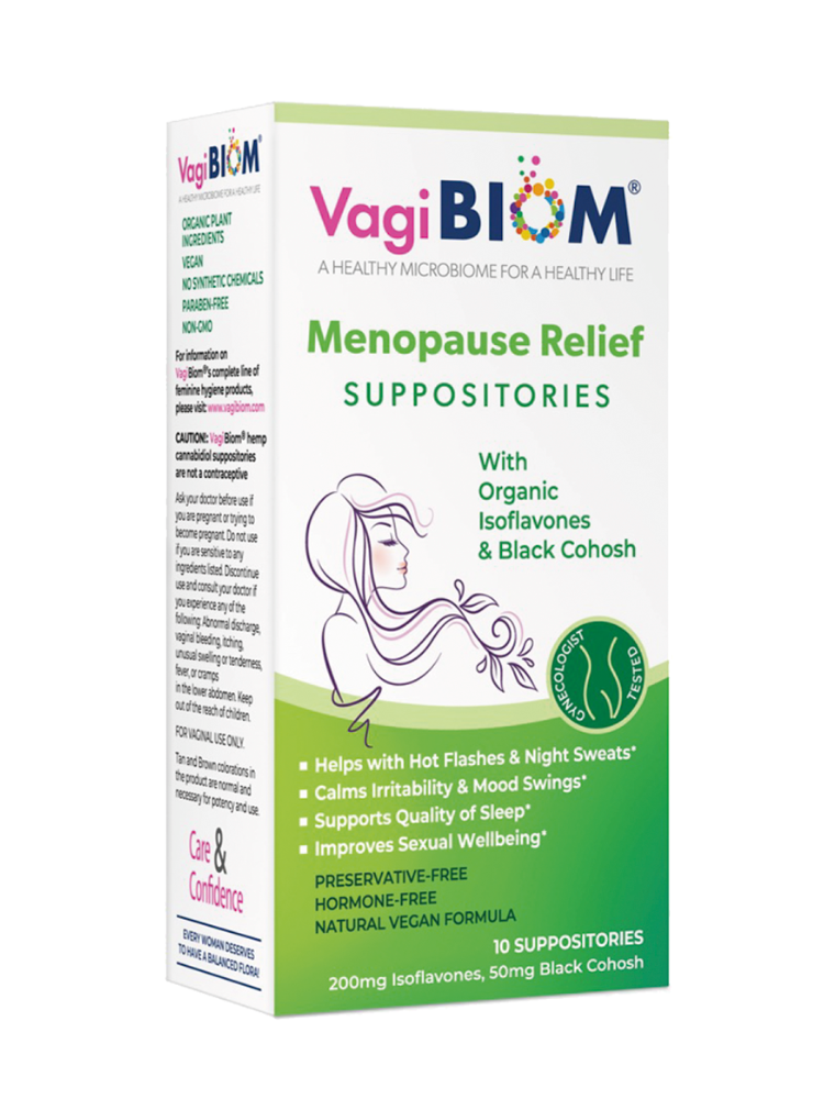 Caja de supositorios vaginales naturales para el alivio de los síntomas de la menopausia.